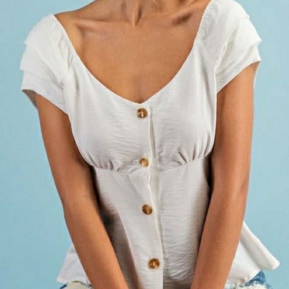 White Tiered Sleeve Button Top - Picture 5 of 5